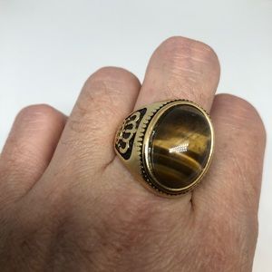 Vintage golden stainless steel tigers eye ring